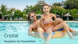  Presentation with inflatable water park - Cool new PPT theme with waterpark - father having fun with her backdrop and a arctic colored foreground