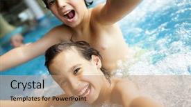  Presentation with splashing - Colorful presentation enhanced with waterpark - happy little boys enjoying relaxing backdrop and a coral colored foreground