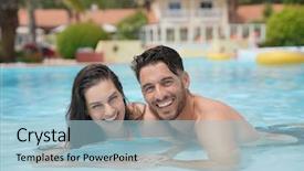  Presentation with swimming pool - Amazing PPT theme having waterpark - portrait of middle-aged couple backdrop and a light blue colored foreground