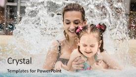  Presentation with waterfall woman - Slide deck with waterpark - woman and her little daughter background and a soft green colored foreground