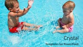  Presentation with sister - Slides enhanced with waterpark - young brother and sister playing background and a light blue colored foreground