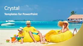  Presentation with family dreams of vacation - Presentation with waterpolo - family on beach young couple background and a  colored foreground