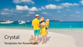  Presentation with family dreams of vacation - Beautiful PPT layouts featuring waterpolo - family on beach young couple backdrop and a  colored foreground