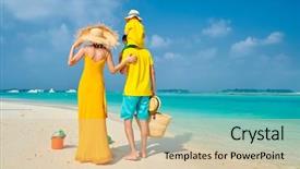  Presentation with family dreams of vacation - Slide set with waterpolo - family on beach young couple background and a  colored foreground
