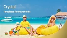  Presentation with old couple - Colorful presentation design enhanced with waterpolo - family on beach young couple backdrop and a teal colored foreground