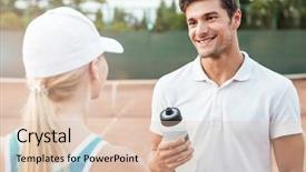  Presentation with lawn tennis a hard court - Slide deck with waterpolo sport - beauty tennis couple on court background and a lemonade colored foreground