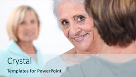  Presentation with friends - Presentation design having beautiful young woman face surrounded by clover grass flowers background and a forest green colored foreground