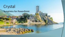  Presentation with peaceful - Audience pleasing presentation design consisting of waterscape - beautiful peaceful lake garda italy backdrop and a light blue colored foreground
