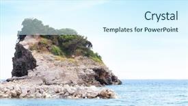  Presentation with rocky - Presentation having waterscape - view of blue sea background and a cool aqua colored foreground