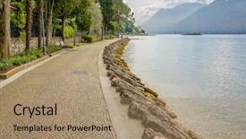  Presentation with beautiful moraine lake - Amazing presentation having waterscape - walkpath along beautiful peaceful lake backdrop and a  colored foreground