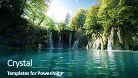  Presentation with waterfall - Audience pleasing presentation theme consisting of waterscape - waterfall in forest plitvice croatia backdrop and a ocean colored foreground