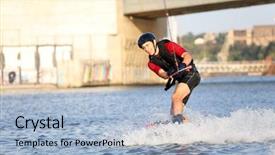  Presentation with surfing - Audience pleasing slide deck consisting of waterskiing - wakeboarder surfing across the river backdrop and a light blue colored foreground