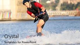  Presentation with surfing - Amazing PPT theme having waterskiing - wakeboarder surfing across the river backdrop and a light blue colored foreground