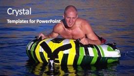  Presentation with water pollution polluted lake - Colorful theme enhanced with waterskiing - young man water tubing backdrop and a gray colored foreground