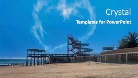  Presentation with amusement park - Slide set consisting of waterslide-on-the-beach-amusement background and a teal colored foreground