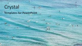  Presentation with sport blue - Presentation theme with ocean water surfing on wave background and a light blue colored foreground