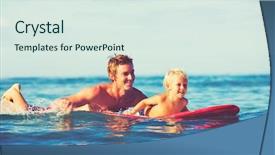  Presentation with surfing - Presentation design featuring together summer fun outdoor lifestyle background and a sky blue colored foreground