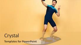  Presentation with surfing - Slide set featuring young man dressed in swimsuit background and a yellow colored foreground