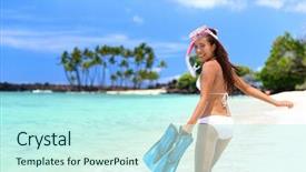  Presentation with girl running on the beach clouds - Cool new slide set with caribe - happy beach vacation girl having backdrop and a cool aqua colored foreground