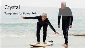  Presentation with teaching - Slides with watersports - senior man teaching woman background and a white colored foreground