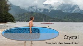  Presentation with kauai hawaii - PPT layouts having stand up paddleboard fit man background and a mint green colored foreground
