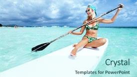  Presentation with young sing woman singing young - Slides consisting of active summer vacations with paddle background and a cool aqua colored foreground