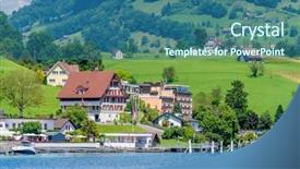  Presentation with village - Amazing slide deck having waterview on swiss village near lucerne switzerland backdrop and a ocean colored foreground