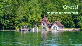  Presentation with switzerland - PPT theme featuring waterview on swiss village near lucerne switzerland background and a tawny brown colored foreground