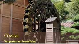  Presentation with chinese traditional - Cool new slide deck with waterwheel-in-traditional-chinese-garden backdrop and a tawny brown colored foreground