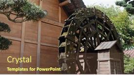  Presentation with chinese traditional - Colorful presentation design enhanced with waterwheel-in-traditional-chinese-garden backdrop and a tawny brown colored foreground