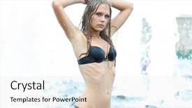  Presentation with sexy girl in stars - Presentation theme consisting of waterworks - attractive sexy smiling girl bathing background and a  colored foreground