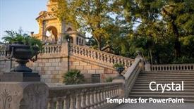  Presentation with fountain pen and inkpot - Slides enhanced with waterworks - fountain in a parc de background and a  colored foreground