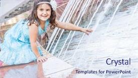  Presentation with water fountain - Slide deck consisting of waterworks - young happy child girl playing background and a  colored foreground