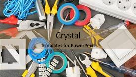  Presentation with tool belt tools - PPT theme consisting of watt meter - different electrician tools on dark background and a coral colored foreground