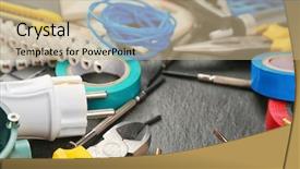  Presentation with electrician - Beautiful PPT layouts featuring watt meter - different electrician tools on table backdrop and a coral colored foreground