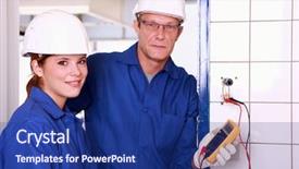  Presentation with outlet - PPT layouts having watt meter - electrician and his female colleague background and a  colored foreground
