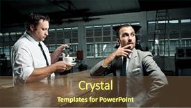  Presentation with businessman standing on mountain top - Beautiful PPT theme featuring watter - businessman ponders as barista tops backdrop and a tawny brown colored foreground