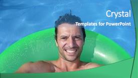 Presentation with cannon ball into pool - PPT theme consisting of watter - man in the swimming pool background and a  colored foreground