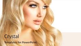  Presentation with long hair - Presentation having wave border - beauty blonde woman portrait beautiful background and a yellow colored foreground