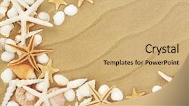  Presentation with abalone - Presentation design having wave border - seashells on a sandy beach background and a coral colored foreground