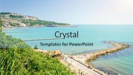  Presentation with black sea - Presentation consisting of wave breaker - view of black sea coastline background and a light blue colored foreground