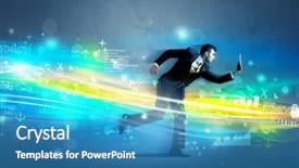  Presentation with concept high blood pressure used tablets - Slide deck featuring programming contest - business man running with device background and a  colored foreground