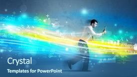  Presentation with high tech - Cool new slides with programming contest - business man running with device backdrop and a  colored foreground