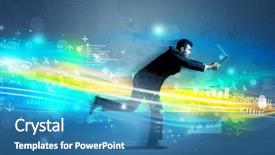  Presentation with high tech - Presentation theme having programming contest - business man running with device background and a  colored foreground