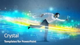  Presentation with high tech - PPT layouts featuring programming contest - business man running with device background and a  colored foreground