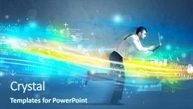  Presentation with high tech - Amazing slides having programming contest - business man running with device backdrop and a  colored foreground