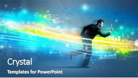  Presentation with high tech - Beautiful slide set featuring programming contest - business man running with device backdrop and a  colored foreground