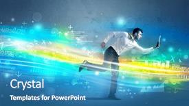  Presentation with high tech - Amazing slide deck having programming contest - business man running with device backdrop and a  colored foreground