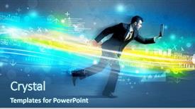  Presentation with high tech - PPT theme with programming contest - business man running with device background and a  colored foreground