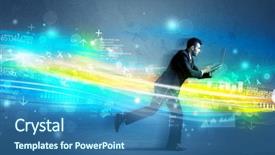  Presentation with high tech - Theme enhanced with programming contest - business man running with device background and a ocean colored foreground